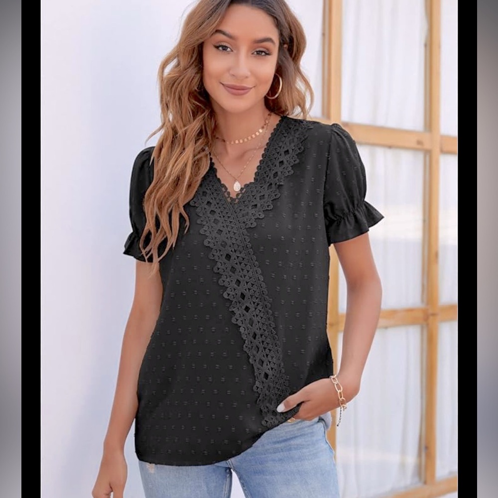 Jacquard Pom Blouse Puff Sleeve Top - Picture 5 of 5